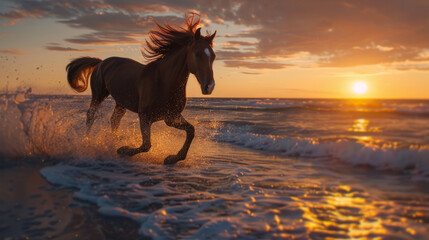 Sunset Grace: Beachside Equine Stroll