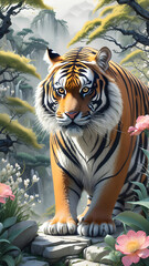 Chinese ink painting natural habitats, including water, forest, and the wild.