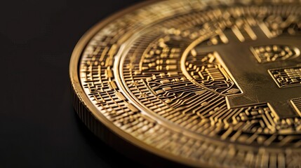 A golden coin with intricate designs inspired by crypto technology and symbols