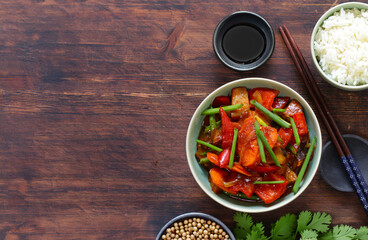 Asian style vegetables with rice and soy sauce