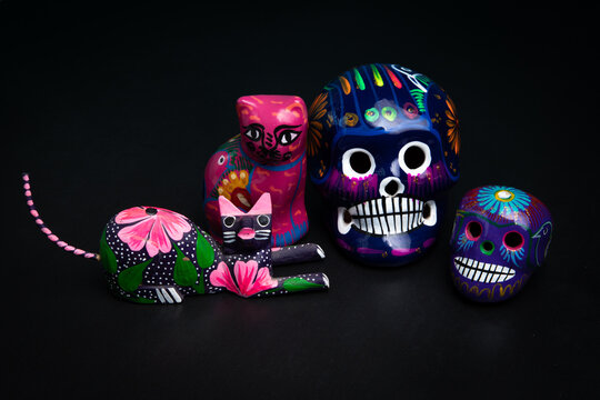 Mexican alebrijes clay scultures of animals cats culture