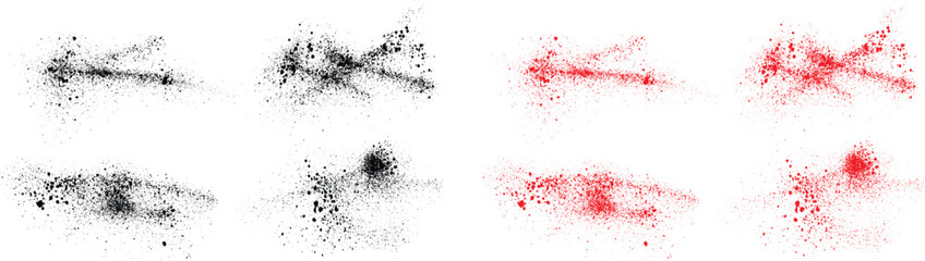 Fototapeta premium Ink grunge texture black and red color blood splatter background set. Grunge brush stroke background