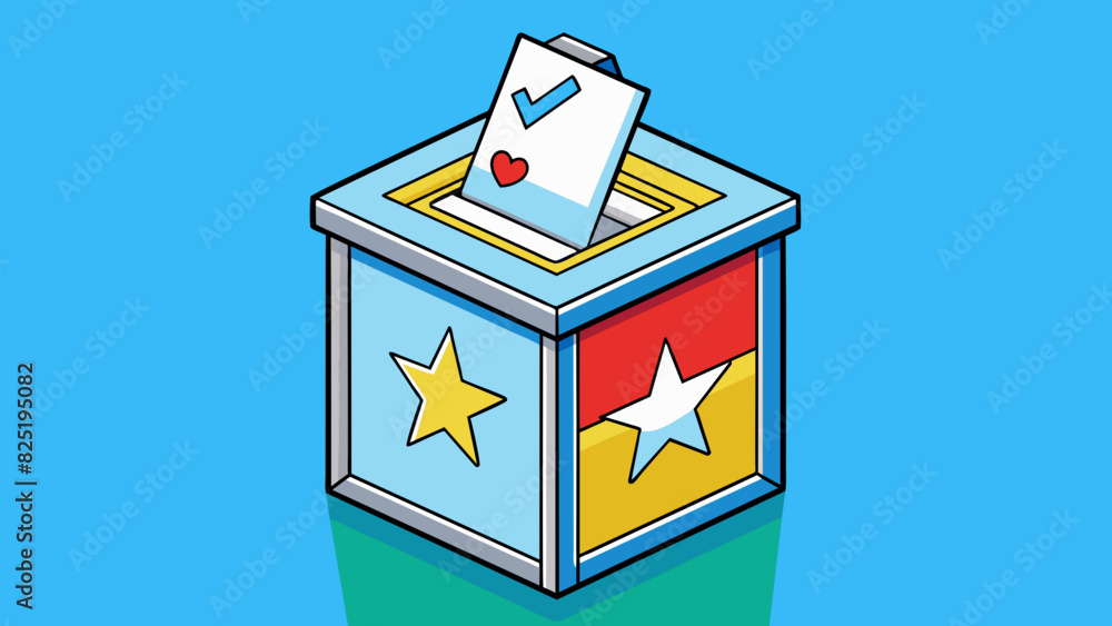 Poster a ballot box with a clear divider in the middle representing the often divided and polarized beliefs
