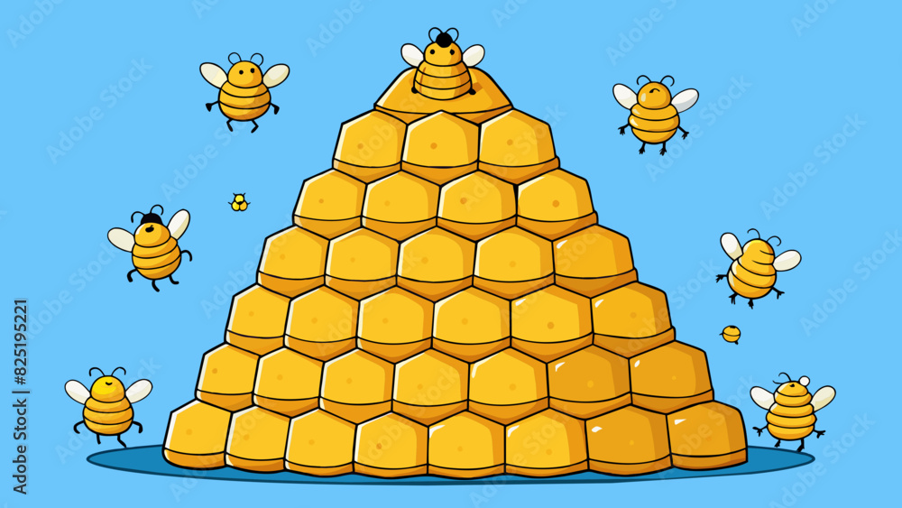 Poster a beehive bringing honey a bustling beehive made of intricately stacked hexagons buzzes with activit