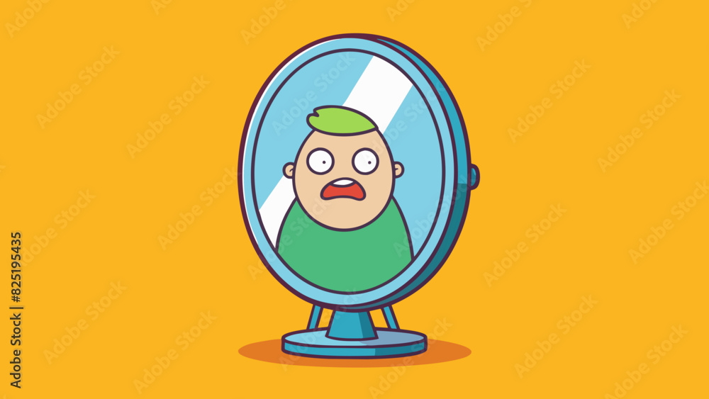 Poster A blurred and distorted reflection in a mirror causing doubt and uncertainty about ones appearance and selfimage.. Cartoon Vector.