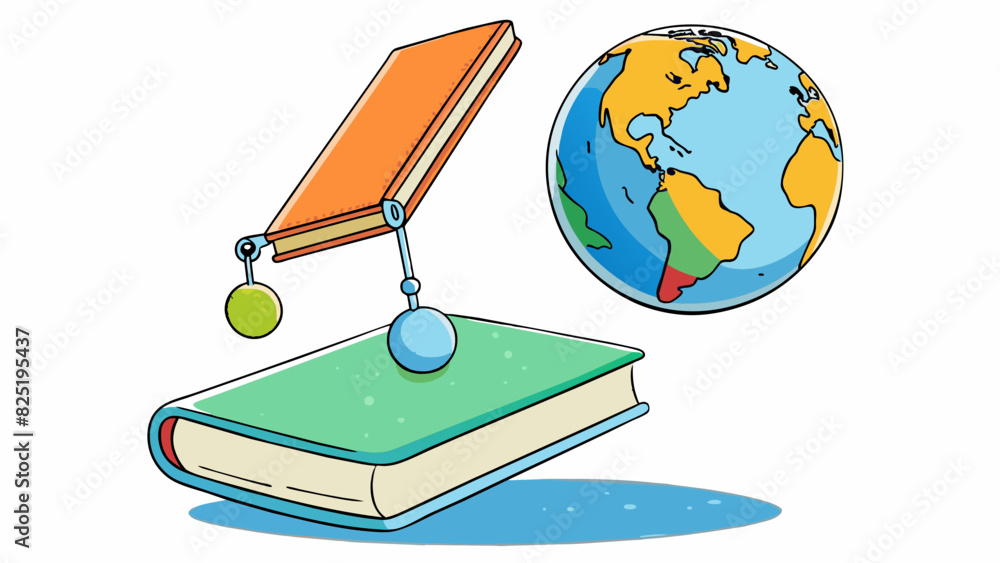 Poster A book sitting on a table The force of gravity is pulling the book down towards the center of the Earth while the force of the table is pushing up on. Cartoon Vector.