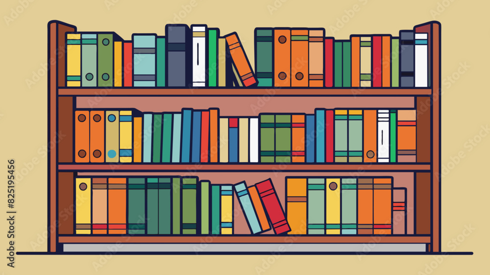 Poster A bookshelf filled to the brim with books each one tightly pressed against its neighbor.. Cartoon Vector.