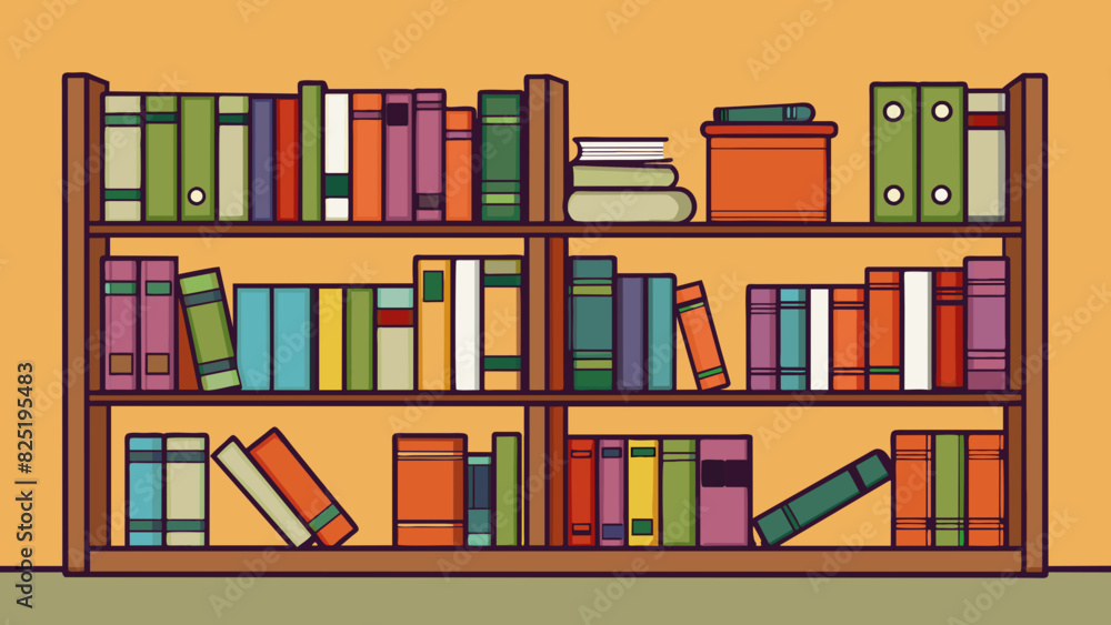 Poster A bookshelf with all of its shelves perfectly aligned creating a neat and organized display of books.. Cartoon Vector.
