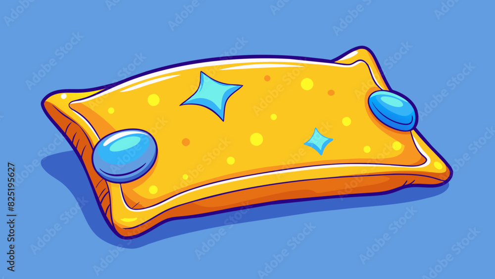 Poster A bright plush pillow that one expects to provide comfort and support during a restful nights sleep.. Cartoon Vector.