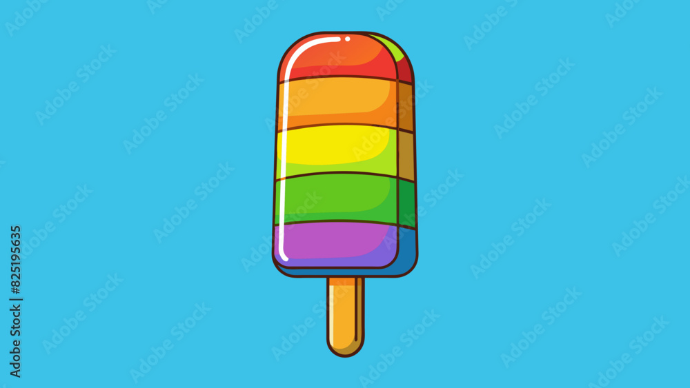 Poster A bright rainbowcolored popsicle with layers of fruity flavors perfect for a hot summer day.. Cartoon Vector.