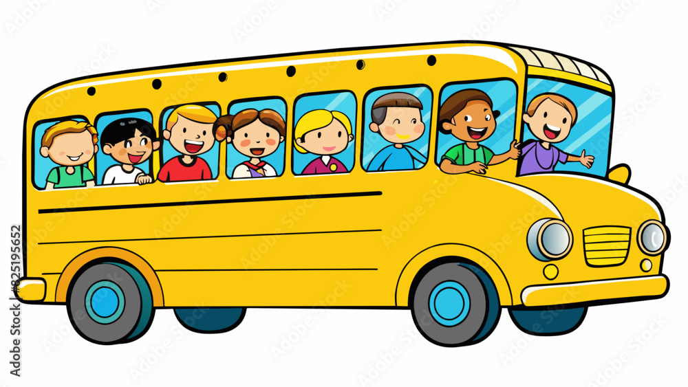 Poster a bright yellow school bus freshly painted and filled with chatter as young students eagerly climb a
