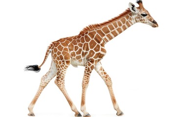 Fototapeta premium Adorable baby giraffe with long legs and neck isolated on white background