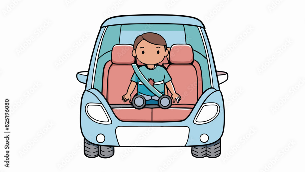 Poster A car with a child car seat securely installed in the back. This depicts responsible parenting and prioritizing the safety of children while driving. Cartoon Vector.