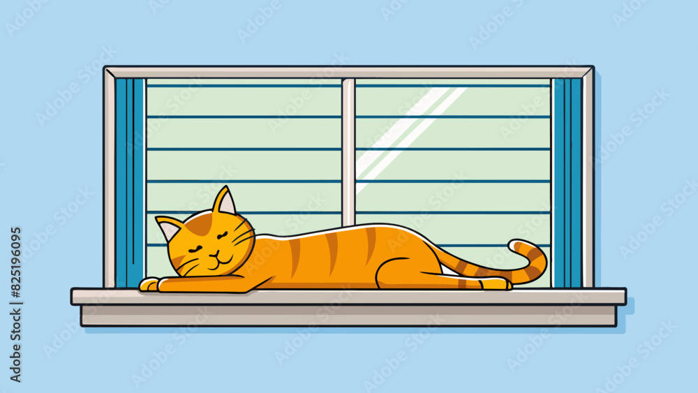 Poster a cat lounges on a windowsill its tail flicking lazily as it looks out at the world. the windowsill 
