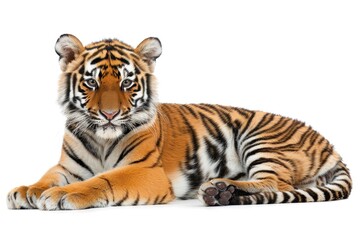 Obraz premium Adorable baby tiger cub with stripes isolated on white background