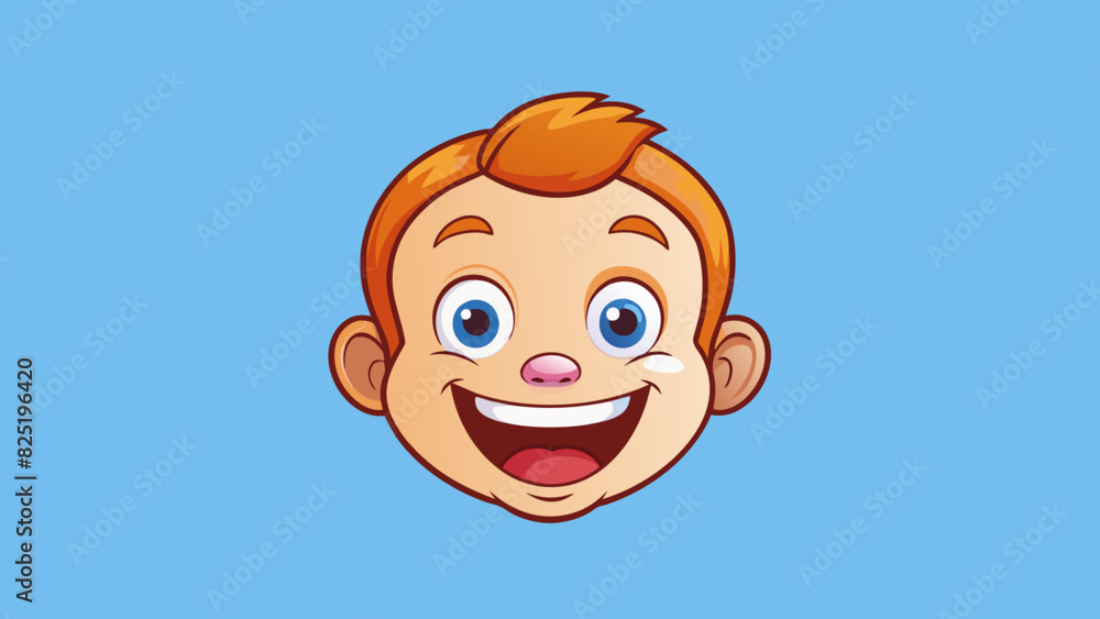 Poster A childs face lit up with a bright smile eyes crinkled at the corners and mouth wide open as they let out a joyful laugh conveying a happy and. Cartoon Vector.