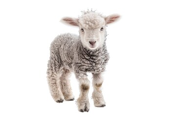 Fototapeta premium Fluffy baby lamb with a soft fleece isolated on white background