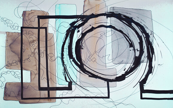 An abstract drawing in watercolor and indian ink