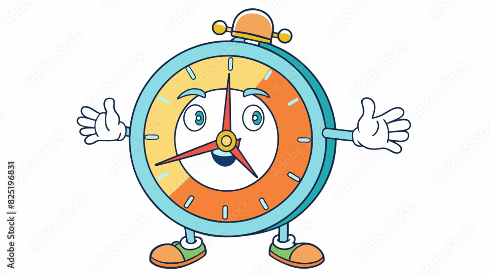 Poster A clock with its minute hand pointing to the 60 and the hour hand pointing to the 30 represents 50% of the day passed.. Cartoon Vector.