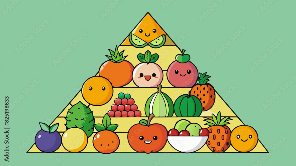 Poster a collection of different fruits arranged in a pyramid shape representing the variety and abundance 