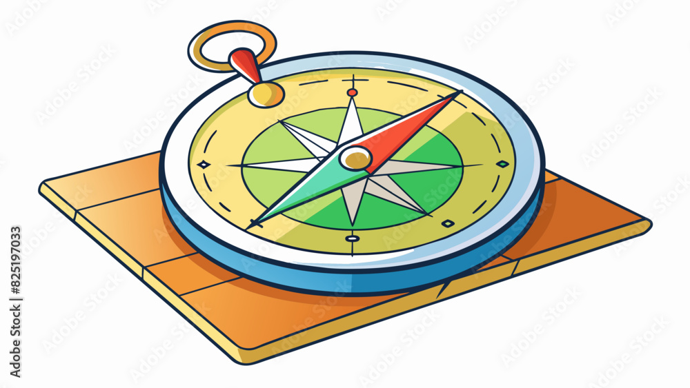 Poster a compass pointing towards the top of the map indicating the direction of north. its needle is alway