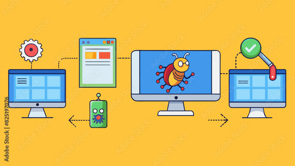 Aufkleber A computer program constantly updating and improving with new features and bug fixes being added over time.. Cartoon Vector.