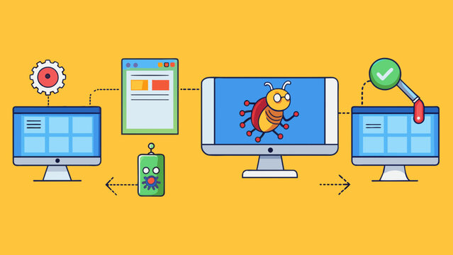 A computer program constantly updating and improving with new features and bug fixes being added over time.. Cartoon Vector.