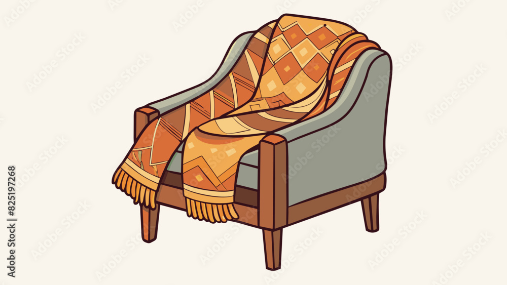 Poster A cozy knitted blanket dd over a chair with intricate patterns and soft earthy tones that create a comforting and inviting atmosphere. The wool. Cartoon Vector.
