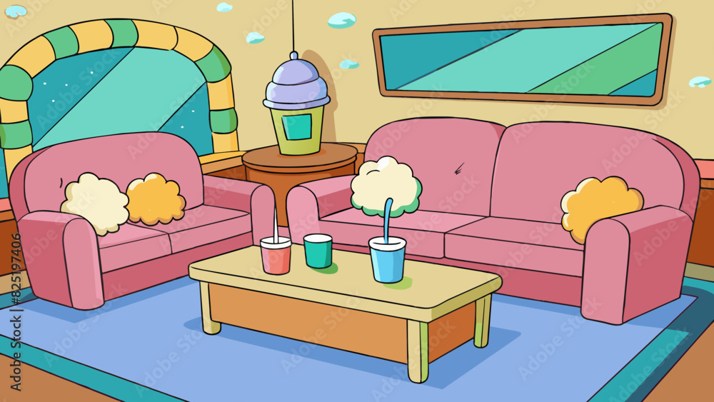 Poster a cozy seating area made up of plush couches and fluffy pillows perfect for friends to gather and so