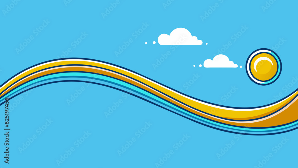Aufkleber A curved line with smooth flowing edges resembling the shape of a wave and representing the calm ocean on a sunny day.. Cartoon Vector.