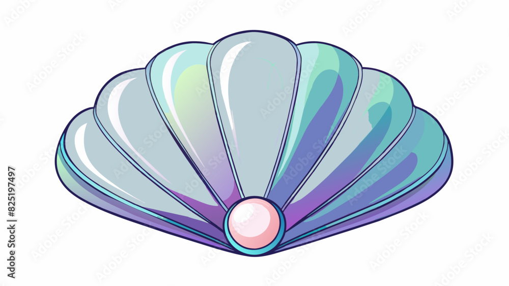Poster A curved side with smooth edges resembling a seashell. Its surface is shiny and iridescent with a pearly finish.. Cartoon Vector.
