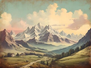 Mountain Landscape Vintage Illustration Art