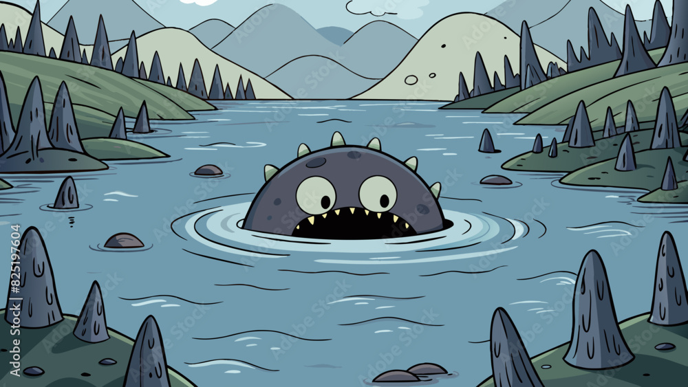 Aufkleber a deep murky lake where the water seems to be constantly moving as if soing is lurking just beneath 