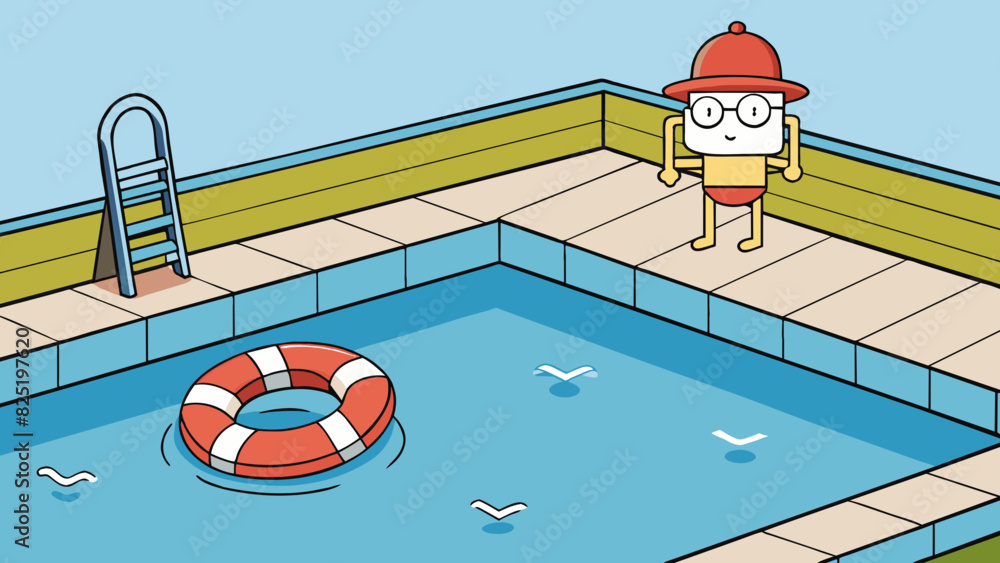 Poster a deep pool with no lifeguard on duty posing the risk of drowning for inexperienced swimmers.. carto