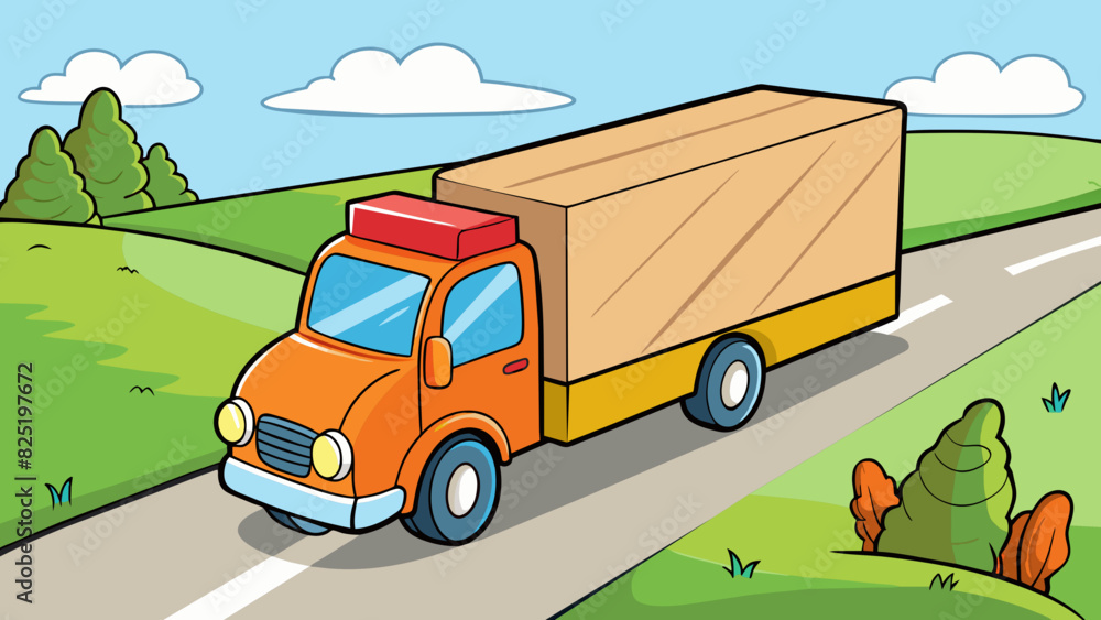 Poster A delivery truck rumbled down a country road its engine sending a low hum echoing through the fields. It was carrying a large crate marked fragile and. Cartoon Vector.