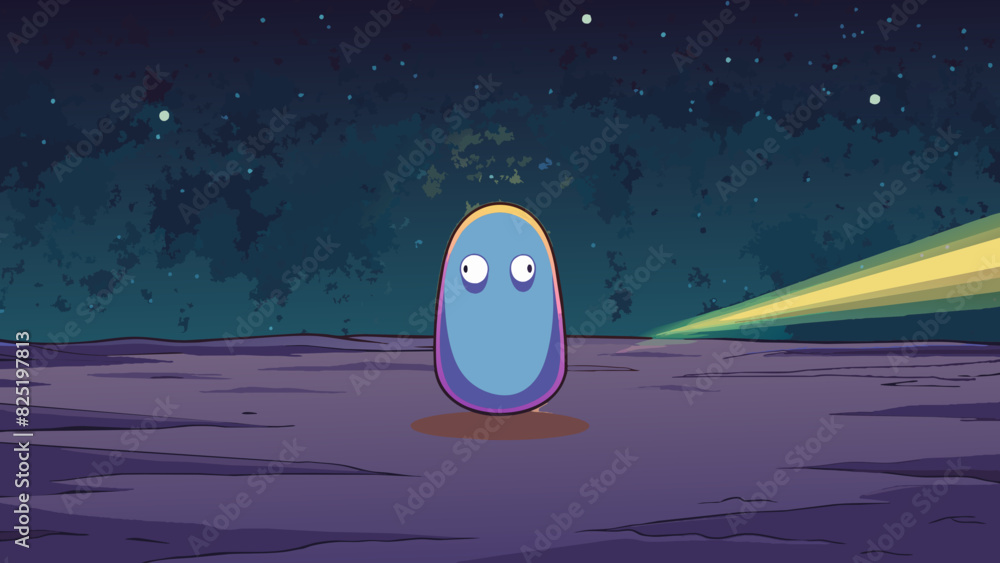 Poster A distant luminescent object appearing as a single point of light amidst a sea of darkness. Its solitary nature adds to its ethereal and mysterious. Cartoon Vector.