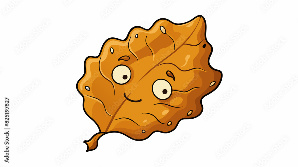 Poster A dried brown leaf with delicate s crumbled at the edges and rustling in the wind.. Cartoon Vector.