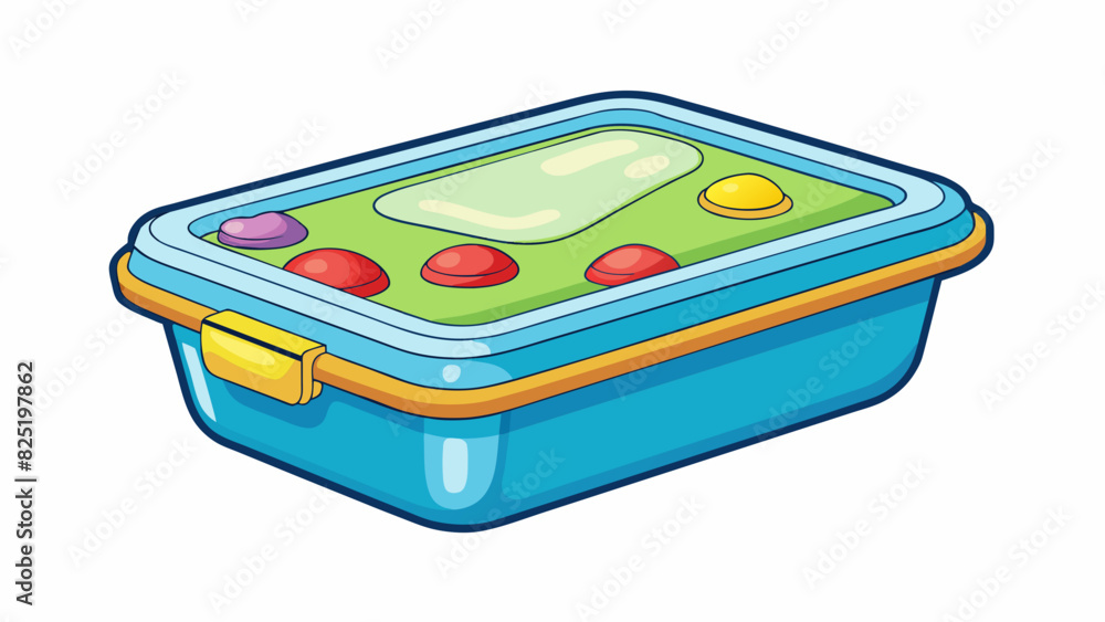 Poster A durable plastic container with a snapon lid perfect for keeping snacks and leftovers fresh in the fridge. The container has a stackable design and. Cartoon Vector.