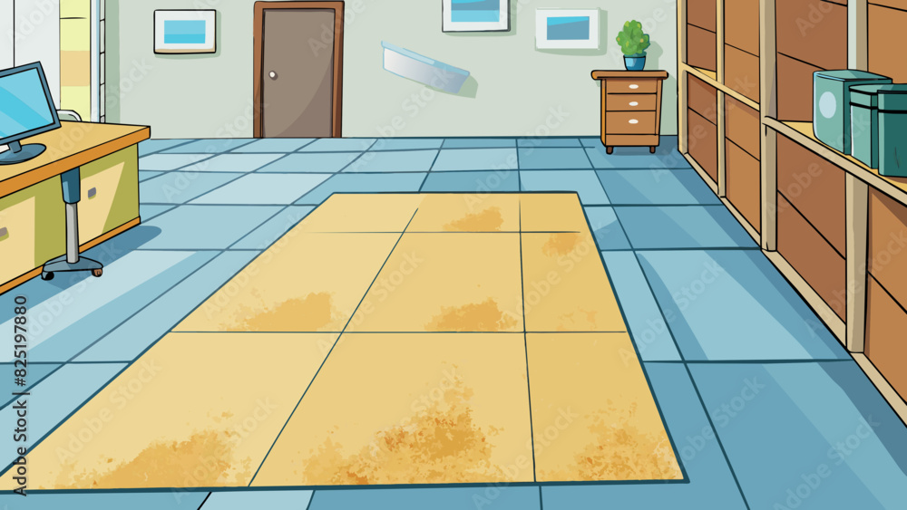 Poster A durable neutralcolored linoleum floor that easily withstands the foot traffic in a busy office. It is also easy to clean and maintain.. Cartoon Vector.