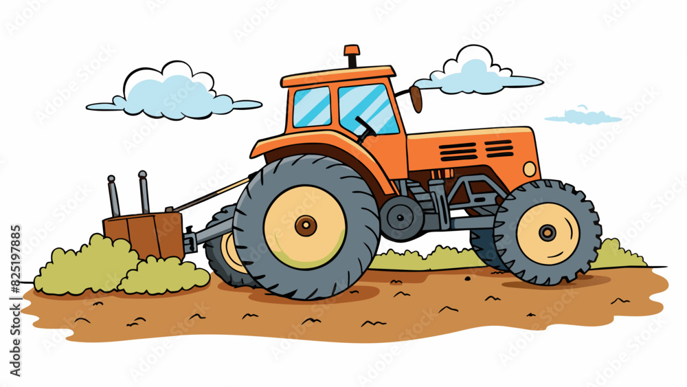 Poster a dusty old tractor chugging through a plowed field its huge tires kicking up clouds of earth and it