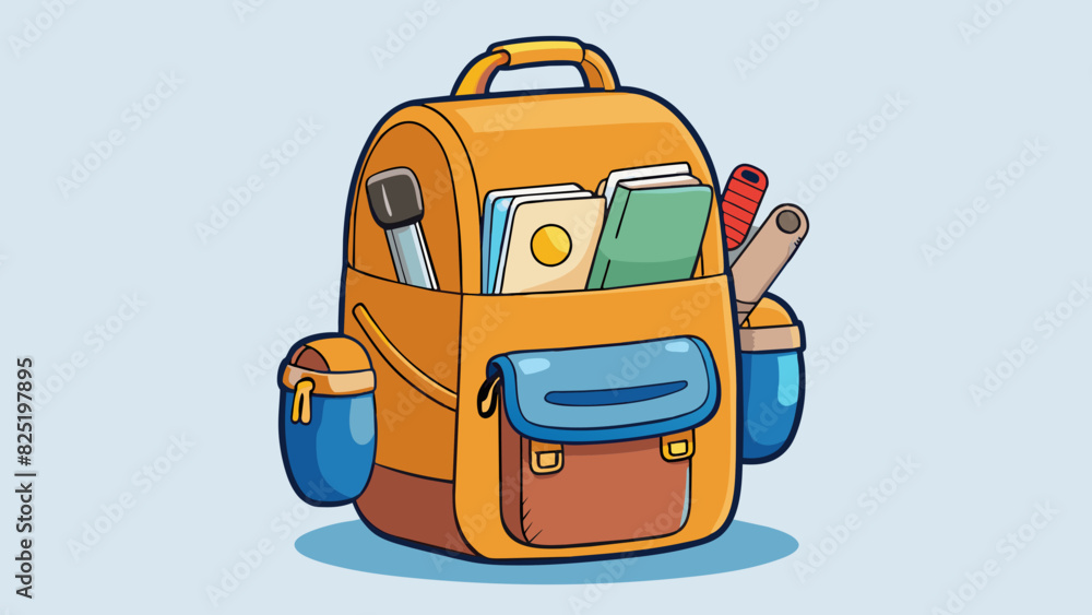 Poster A durable backpack able to hold all of your essentials without getting worn or torn.. Cartoon Vector.