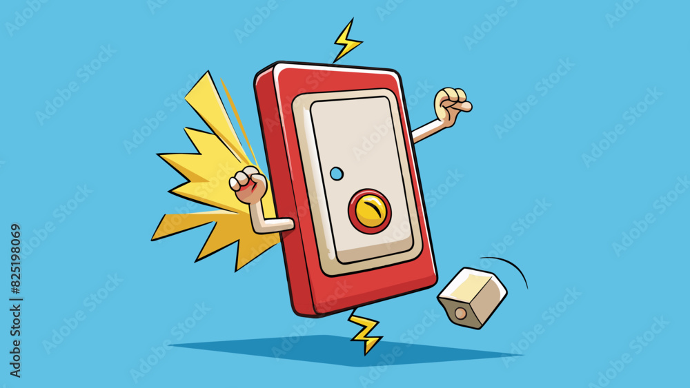 Poster A faulty light switch No matter how many times the switch was flipped the light would not turn on. The switch was loose and making a faint buzzing. Cartoon Vector.