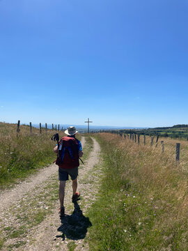 UGC of man / pilgrim  hiking the Camino in France. 