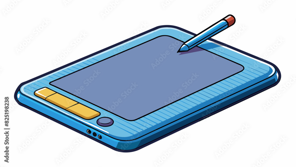Poster A flat rectangular pad with a smooth surface and a stylus. It is used for drawing and writing and has pressure sensitivity for more accurate strokes.. Cartoon Vector.