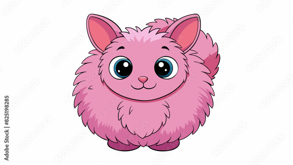 Poster A fluffy plush toy in the shape of a round animal with two long ears and a fluffy tail. Its fur is a vibrant shade of pink and has a velvety texture.. Cartoon Vector.