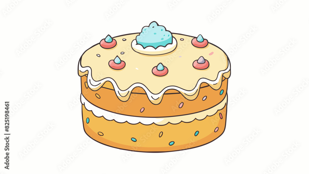 Poster A freshly baked cake with perfectly frosted edges and intricate decorations but one small bite reveals that its actually a storebought cake disguised. Cartoon Vector.