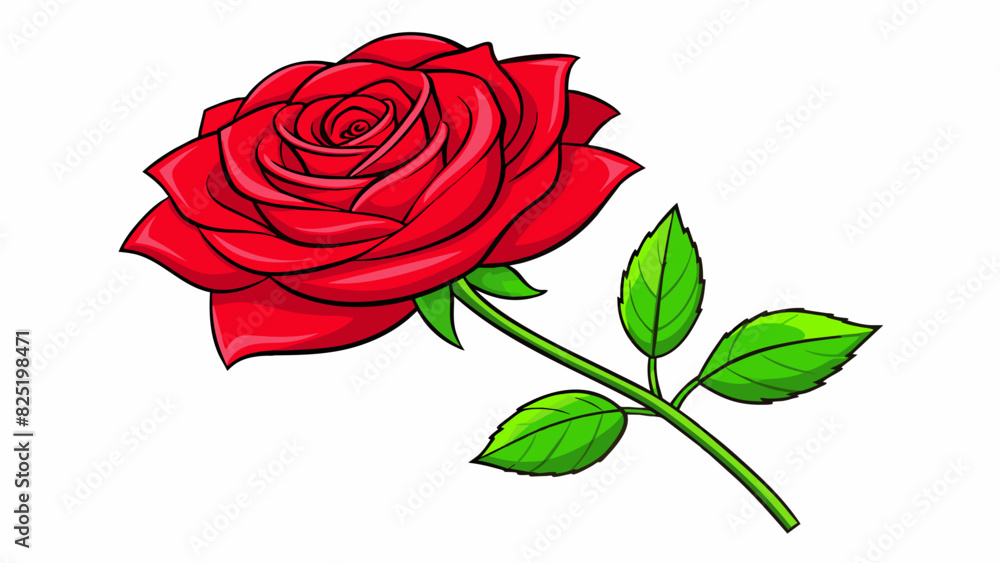 Poster a fragrant red rose with delicate petals and sharp thorns. its stem is long and slender and the vibr