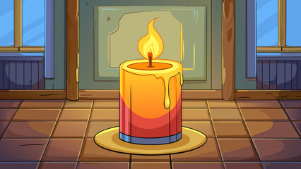 Obraz premium A fragrant candle that fills the room with a sweet and comforting aroma. The flame dances and flickers casting a warm glow that illuminates the room.. Cartoon Vector.