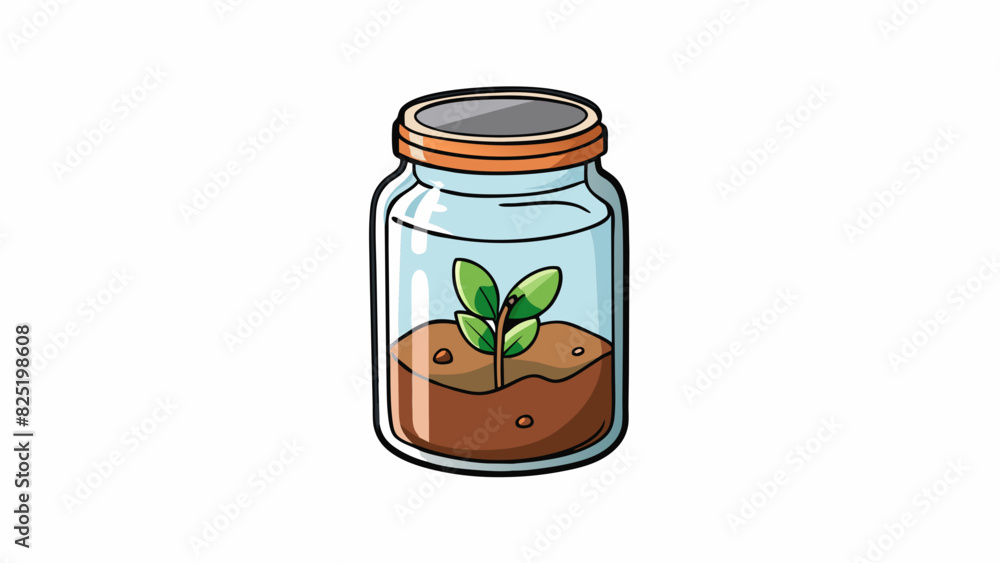 Poster a glass jar filled with soil and a small plant serves as the base for a terrarium. the jar is clear 