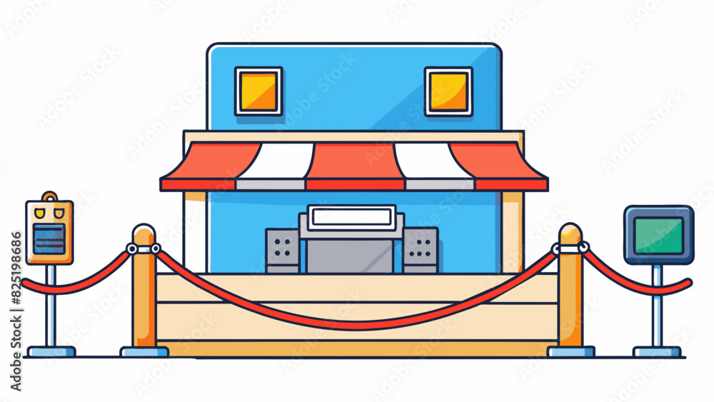 Fototapete A grocery store checkout system consists of a conveyor belt that moves items towards a barcode scanner. A digital display screen above the scanner. Cartoon Vector.